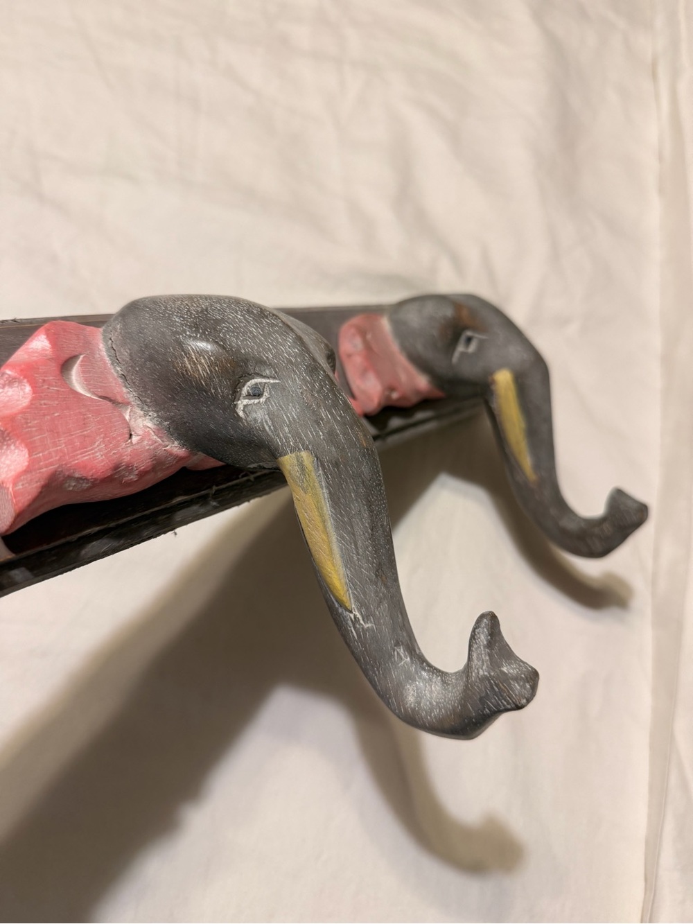Handcrafted Elephant Wall Hook - Gray and Pink